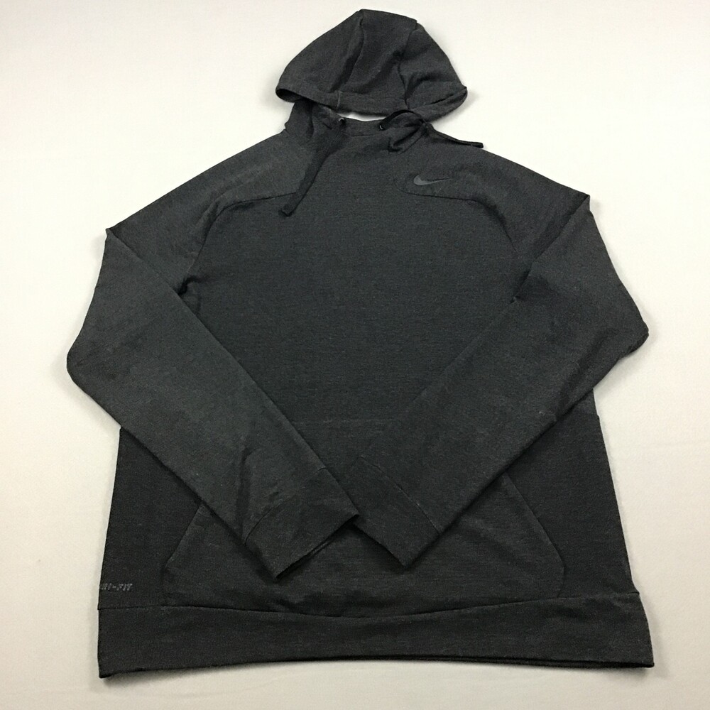 Nike Hoodie Men Large Gray Solid Touch Fleece Pullover Swoosh Dri Fit Pockets L